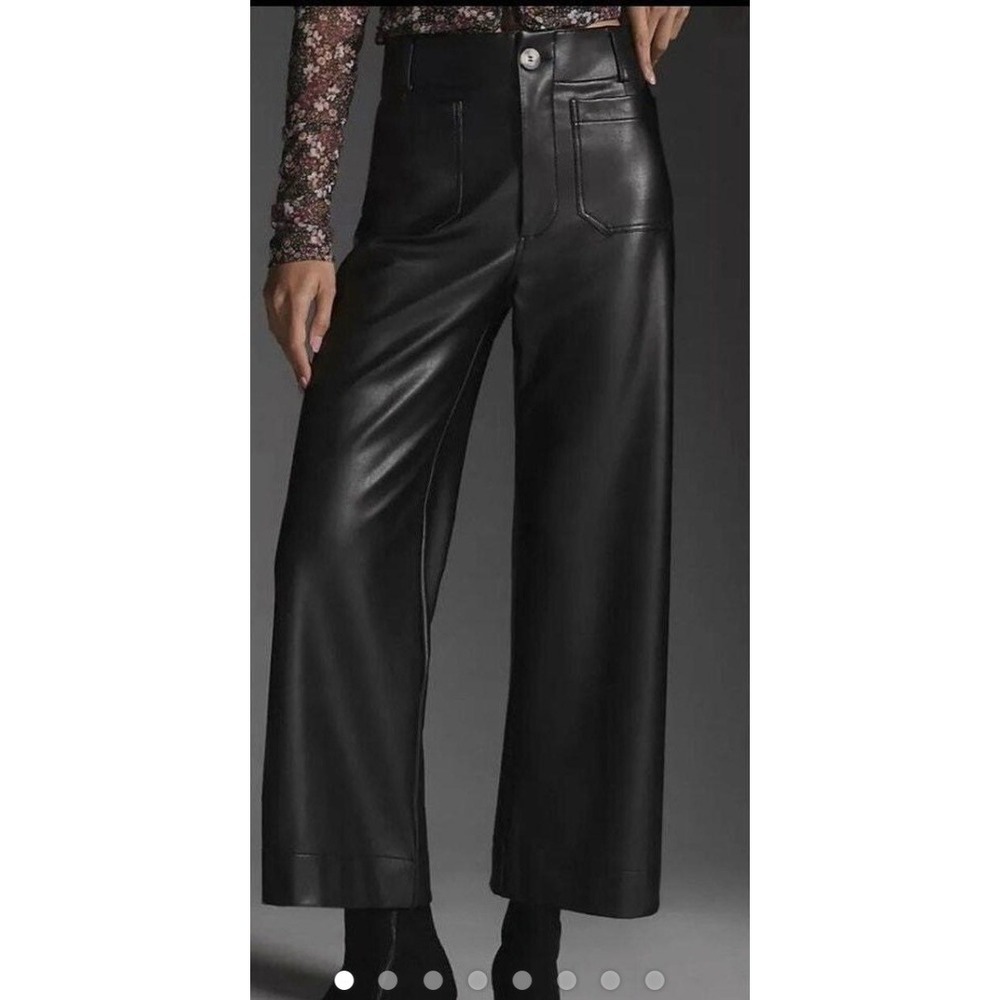 Maeve Anthropologie The Colette Faux Leather Pants Women 31 Black Excellent Wide